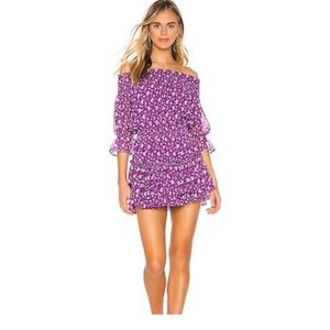 MISA LA Marisol Purple Floral Off-Shoulder Mini Dress